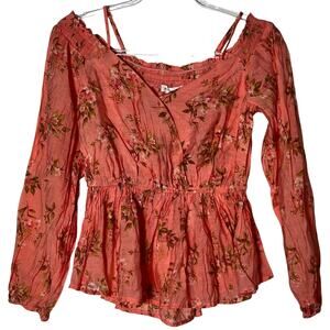 Blue Pepper Floral Surplice Long Sleeve Top Women's Size Medium Off the Shoulder